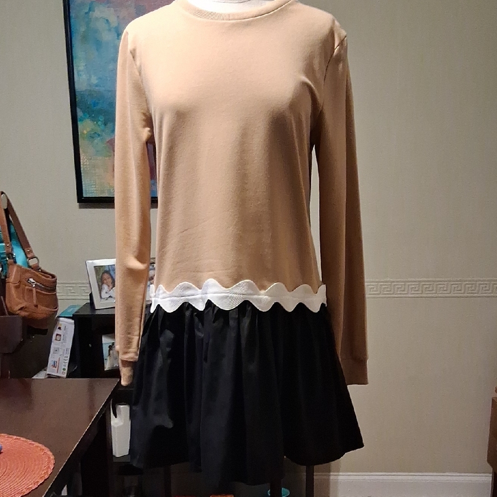 Elegant Tan and Black Mini Dress